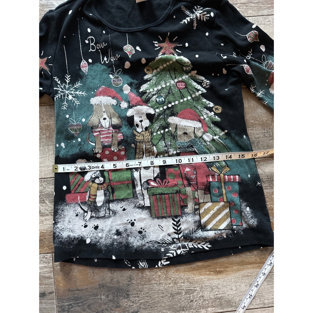 Jess & Jane Feliz Navidad Womens Christmas Print Cotton Top ABSTRACT PRINT Sm - Picture 7 of 10